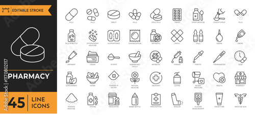 Pharmacy icon set. Vector illustration.