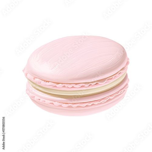 A single macaron in pastel pink with delicate texture

