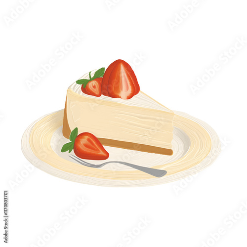 A slice of cheesecake with  strawberry on top
