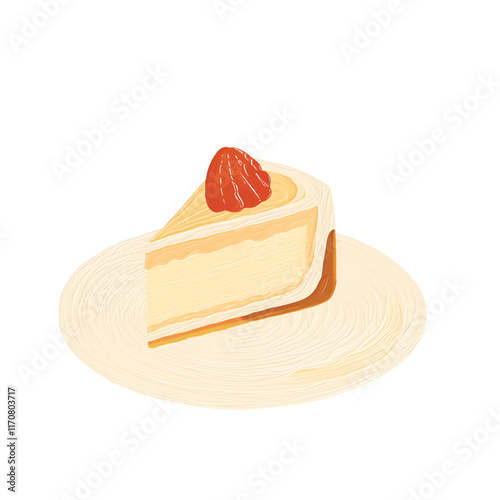 A slice of cheesecake with  strawberry on top
