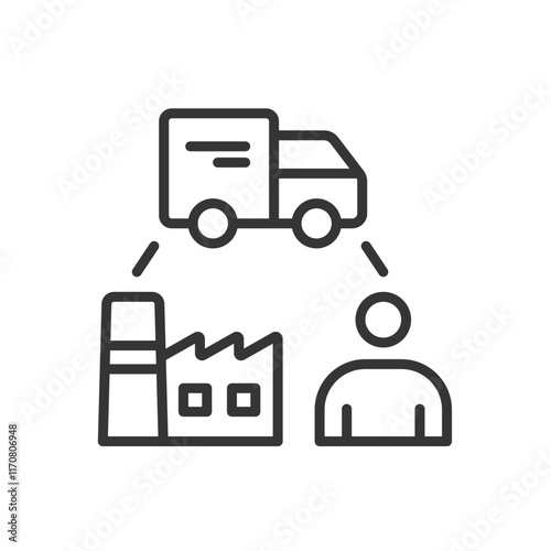 Supply chain, icon in line design. Supply chain, logistics, distribution, supply management, inventory, warehouse, shipment on white background vector. Supply chain editable stroke icon