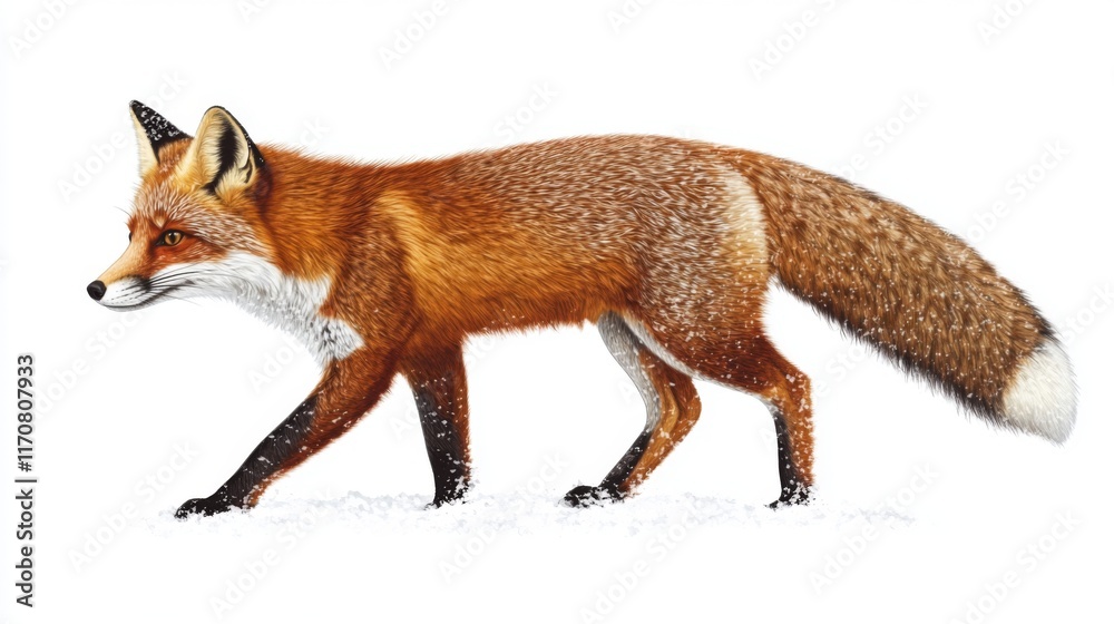 Fototapeta premium Majestic Red Fox Strolling Through Winter Wonderland