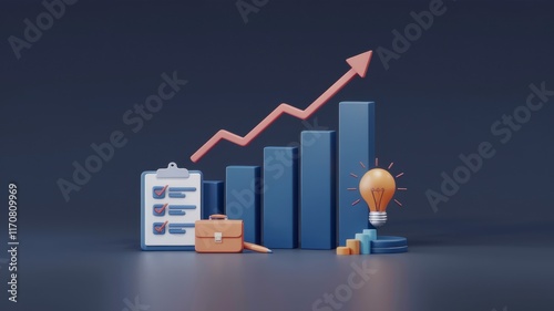 Business Growth Strategy Planning, Ideas, and Upward Trend graph