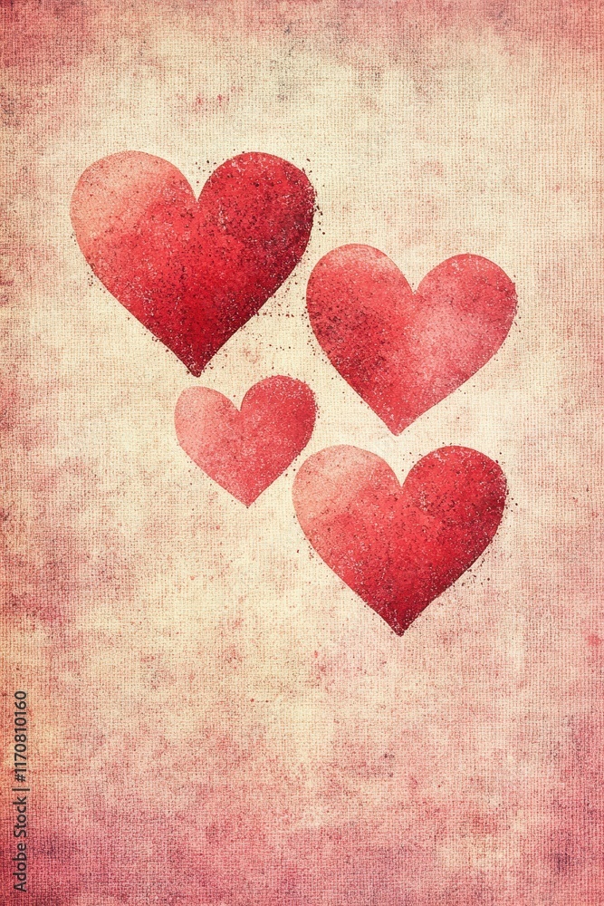 Close up of four hearts on a pink background Close up of four hearts on a pink background