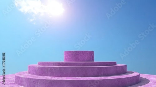 3d background product display podium scene with leaf geometric platform,cloud and sky, palm shadows and white stone podium,Mockup for eco beauty cosmetic advertising,Copy space.