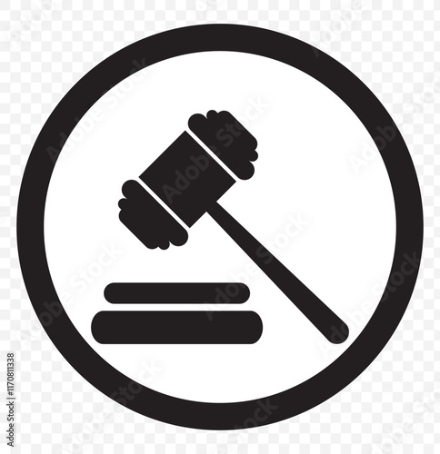 Judge gavel or auction hammer icon. Black icon isolated on white background. Judge hammer silhouette. Simple icon. Web site page and mobile app design vector element. eps 10.