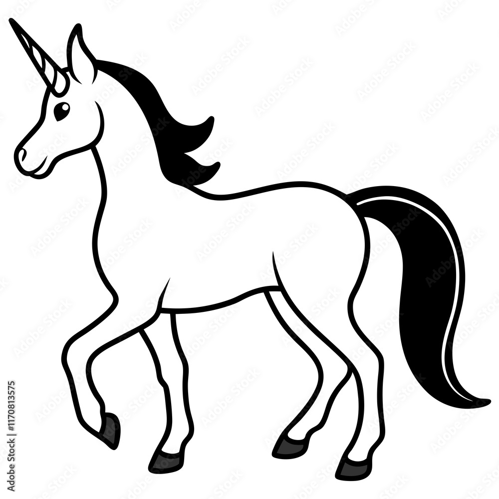 Obraz premium Cute Silhouette of a Unicorn line art vector cartoon illustration
