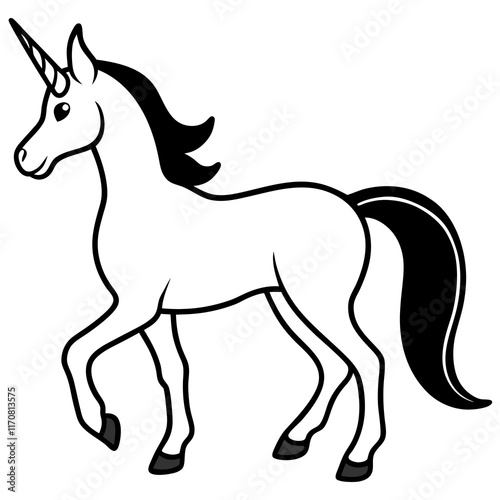 Cute Silhouette of a Unicorn line art vector cartoon illustration