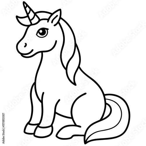 Cute Silhouette of a Unicorn line art vector cartoon illustration