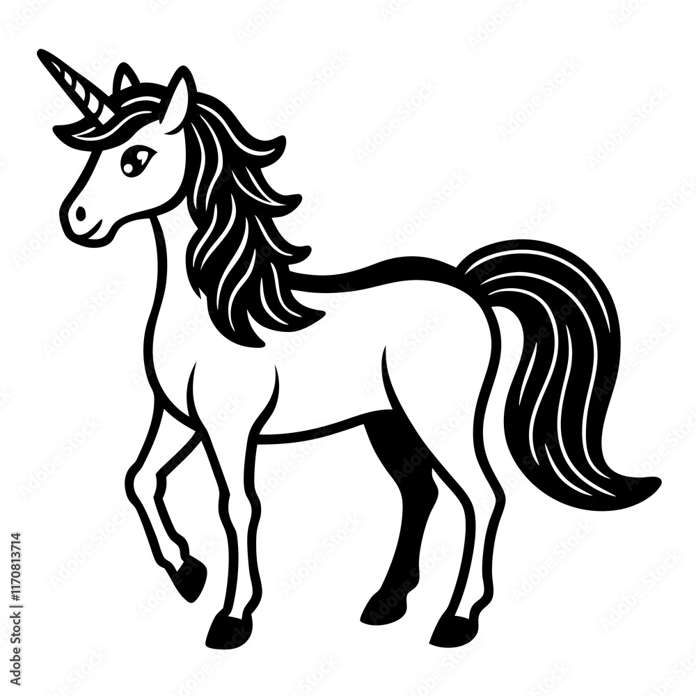 Cute Silhouette of a Unicorn line art vector cartoon illustration Cute Silhouette of a Unicorn line art vector cartoon illustration