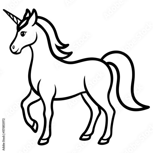 Cute Silhouette of a Unicorn line art vector cartoon illustration