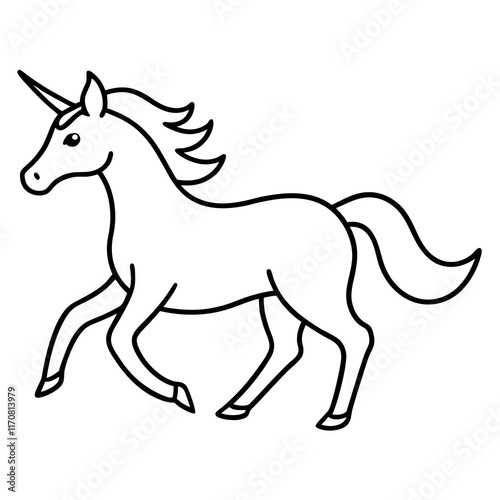 Cute Silhouette of a Unicorn line art vector cartoon illustration