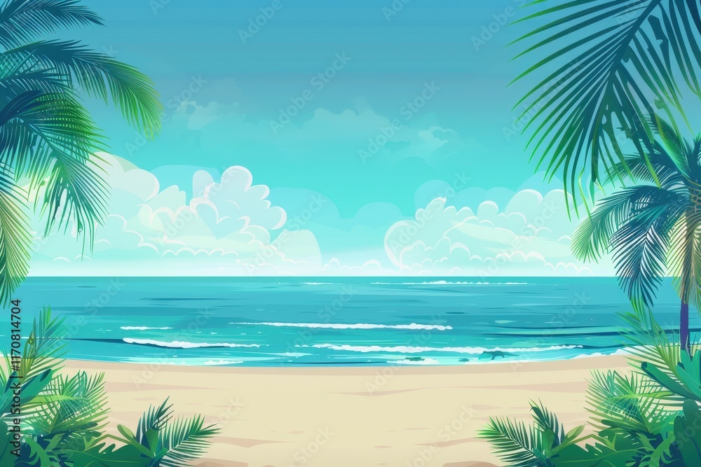 Obraz premium Tropical Beach Scene with Palm Trees and Turquoise Water