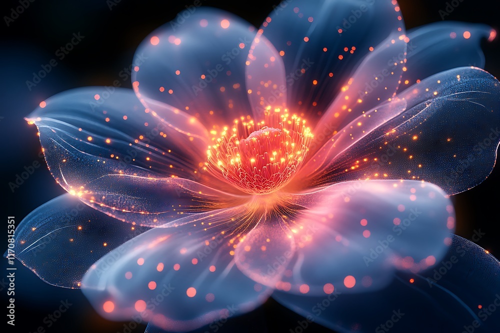 Enchanting, glowing lotus flower in a dark background Enchanting, glowing lotus flower in a dark background