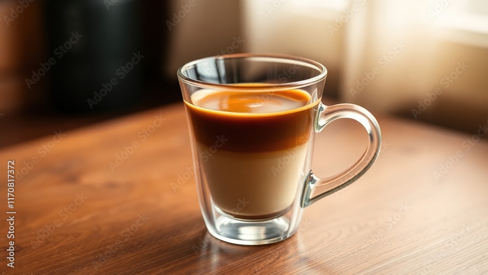 Layered Coffee Drink in a Glass Mug Layered Coffee Drink in a Glass Mug