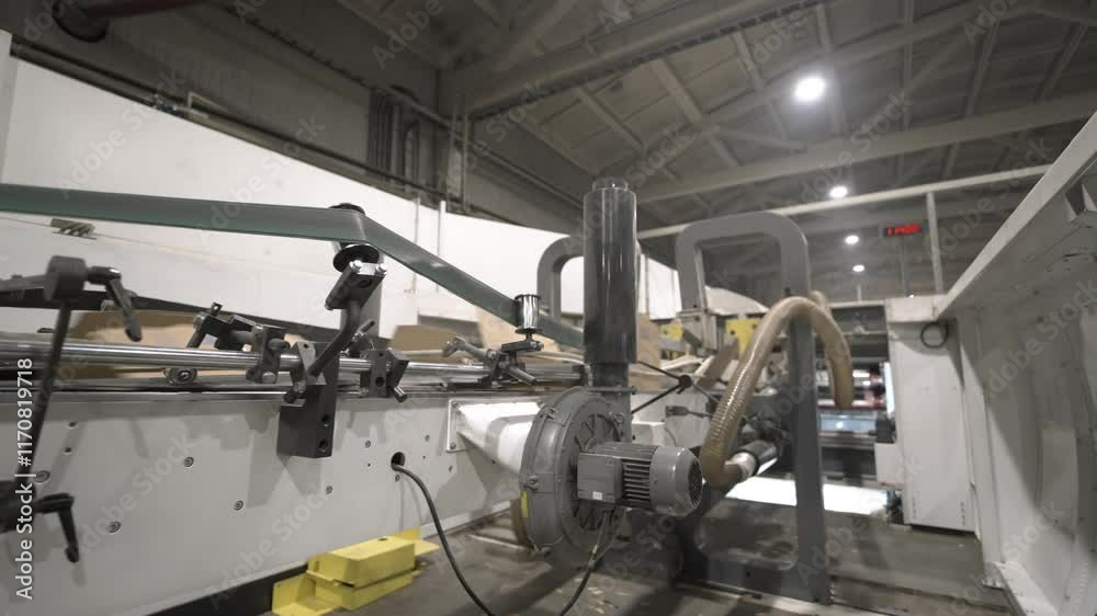 Special equipment moves cardboard pieces around plant. Conveyor transports material to processing area and formation of final product Special equipment moves cardboard pieces around plant. Conveyor transports material to processing area and formation of final product