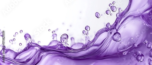Purple liquid wave splash with bubbles.