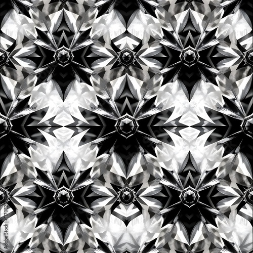Abstract Geometric Pattern: Black and white geometric pattern with intricate details and a seamless design. Perfect for modern, minimalist, and graphic designs.