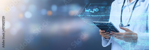 doctor typing on a digital tablet - digitalization of healthcare