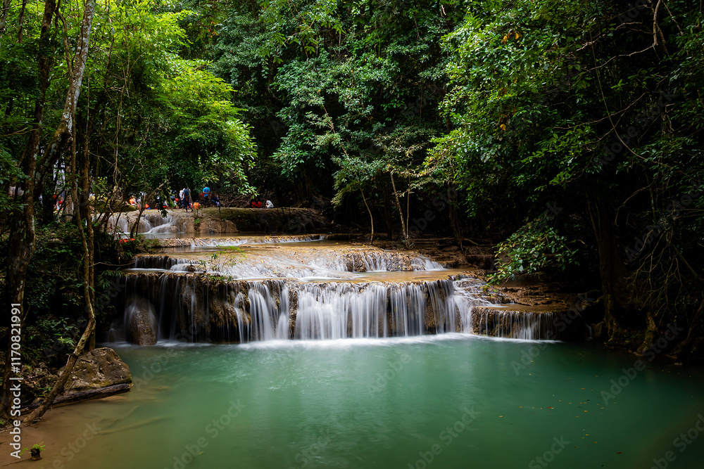 Beautiful and amazing Erawan waterfall in tropical forest of national park, Kanchanaburi, Thailand. Beautiful and amazing Erawan waterfall in tropical forest of national park, Kanchanaburi, Thailand.