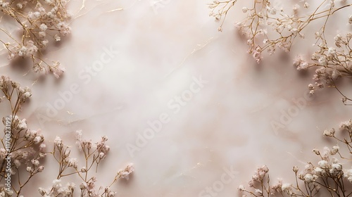 Delicate Baby Breath Flowers Frame Beige Marble Background