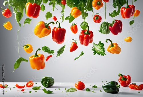Wallpaper Mural vibrant floating vegetables displayed minimalist background showcasing color freshness studio, artistry, aesthetic, bright, colorful, composition Torontodigital.ca