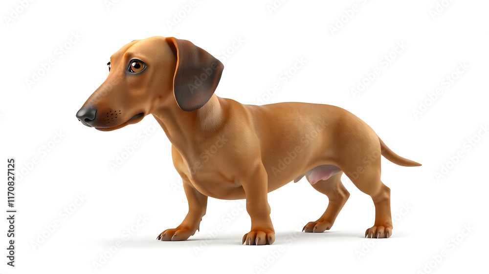 A cute brown dachshund puppy isolated on a white background.3d Illustration. A cute brown dachshund puppy isolated on a white background.3d Illustration.