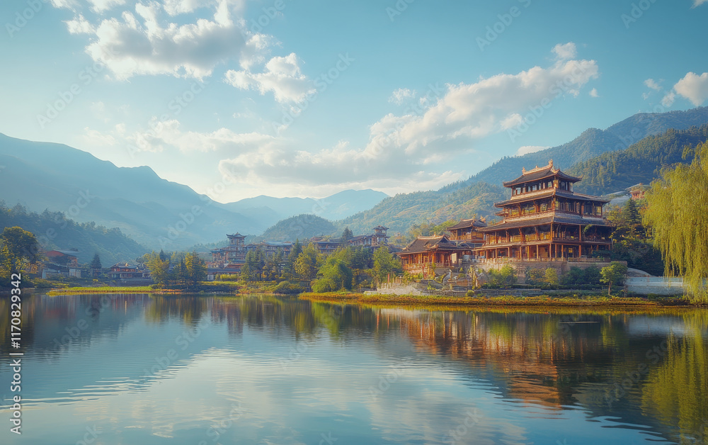 Fototapeta premium sunset over the lake