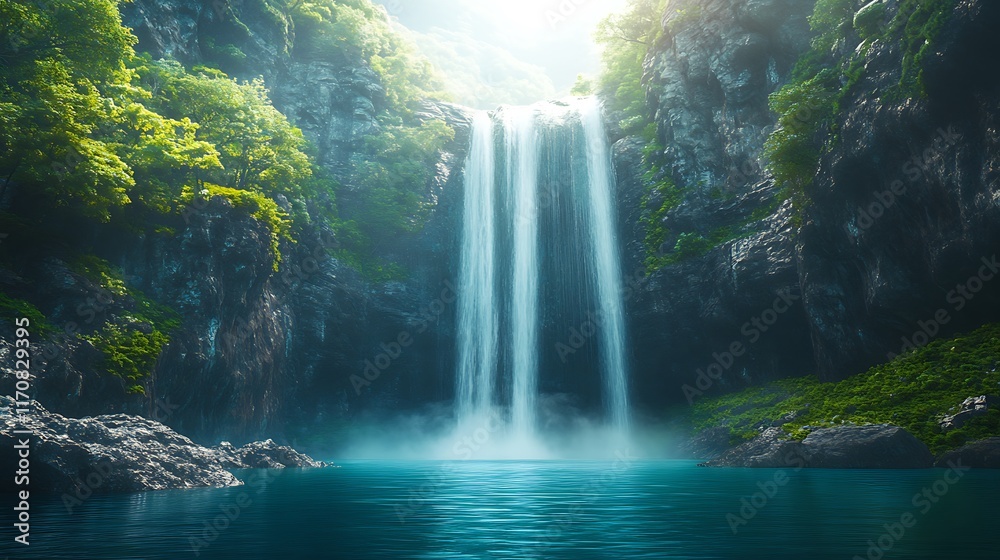 Majestic waterfall scene tropical paradise nature photography serenity Majestic waterfall scene tropical paradise nature photography serenity