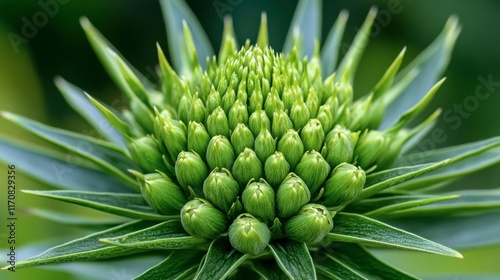 Wallpaper Mural Close-Up of Green Botanical Growth with Unique Spiky Details Torontodigital.ca