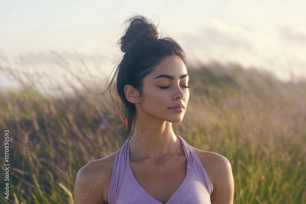 Serene Young Woman in Nature with Closed Eyes and Natural Light Serene Young Woman in Nature with Closed Eyes and Natural Light