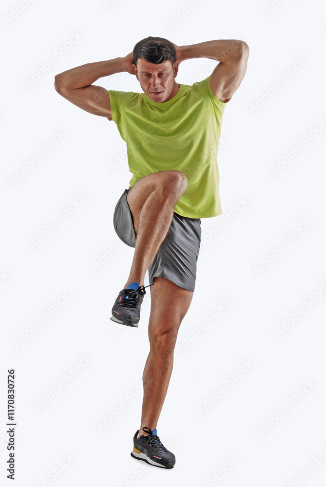 fitness young man training workout on white background. fitness young man training workout on white background.