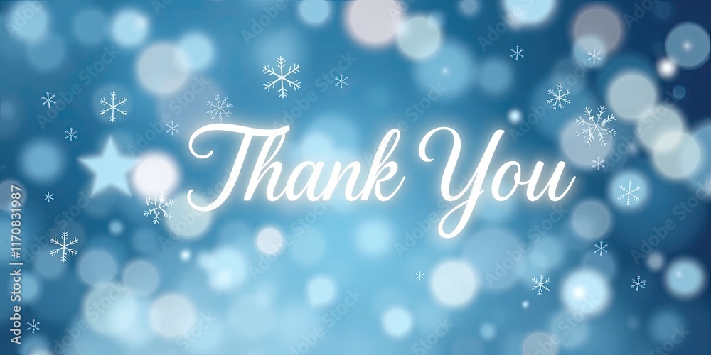In a serene winter setting, soft bokeh lights and delicate snowflakes surround a warm thank you message, creating a perfect atmosphere for gratitude and reflection