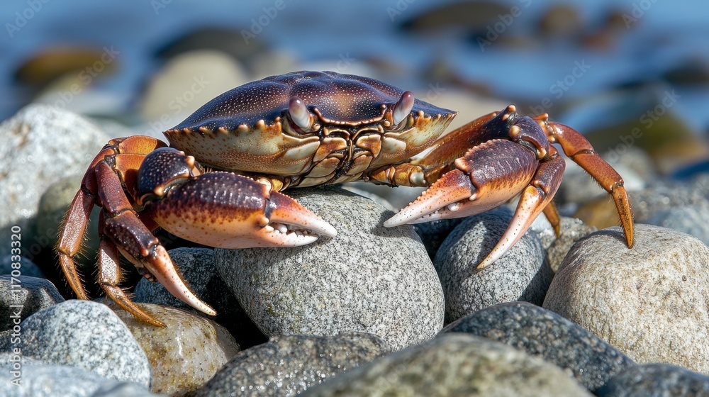 Close-up of a Crab on Rocks by the Shoreline in Natural Habitat