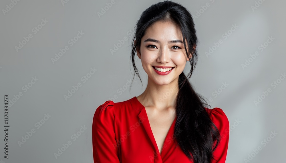 Radiant Woman in Red: A Portrait of Elegance and Joy Radiant Woman in Red: A Portrait of Elegance and Joy