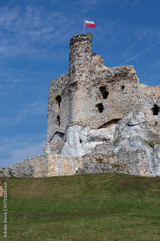Medieval gothic Mirow Castle located on the Polish Jurassic Highland, Mirow, Poland
