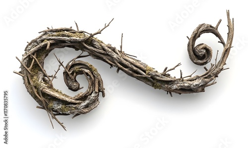 Twisted vine with moss forming an S-shape. photo