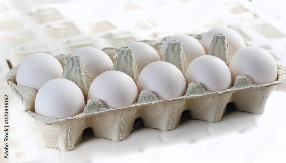 Neatly Arranged White Eggs in a Cardboard Carton Neatly Arranged White Eggs in a Cardboard Carton