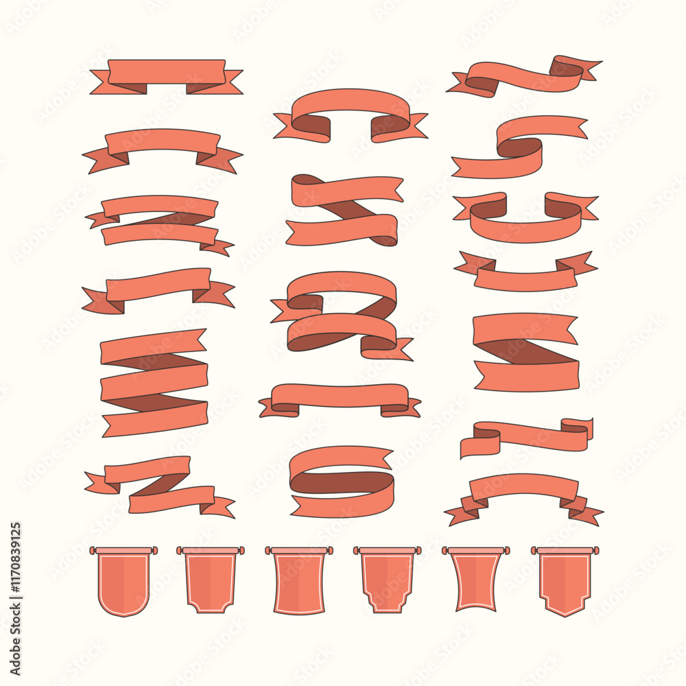 Collection of Red Ribbons and Banners in Various Decorative Designs