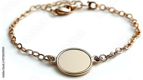 Wallpaper Mural A rose gold bracelet with a minimalist charm design displayed on a polished stand, perfectly centered on a white background for a contemporary look.  Torontodigital.ca