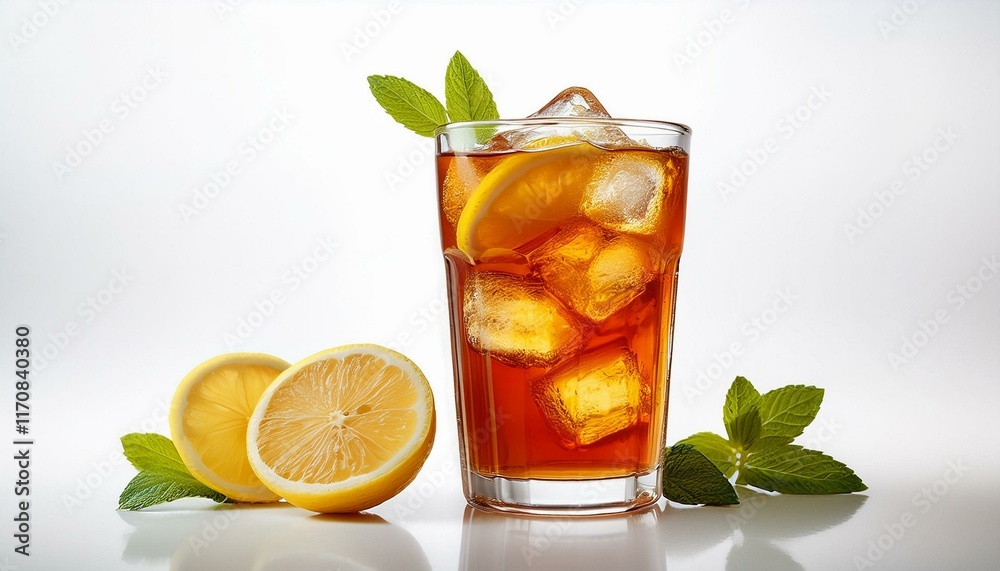 Refreshing Iced Tea with Lemon & Mint Garnish, Studio Shot Refreshing Iced Tea with Lemon & Mint Garnish, Studio Shot