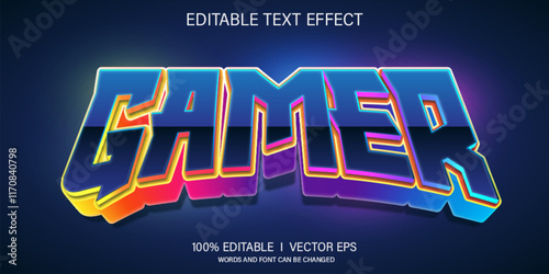 gamer 3d vector text effect with modern style design