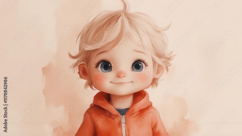 Happy toddler portrait, soft background, digital art, child illustration. Happy toddler portrait, soft background, digital art, child illustration.