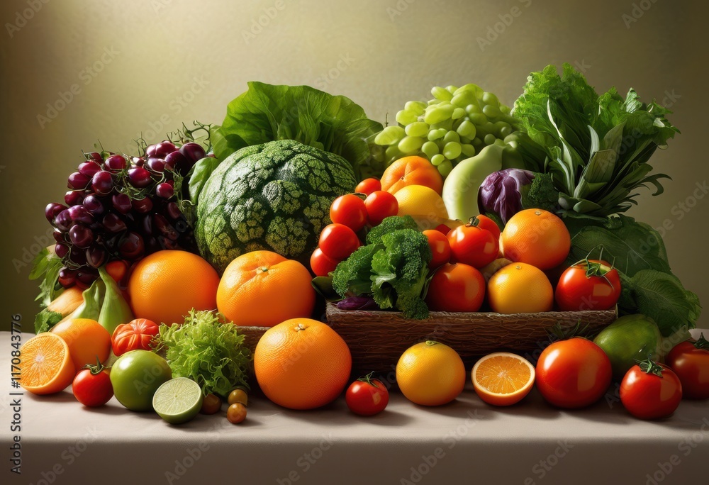 colorful vibrant food arrangement displayed soft neutral textured background eye catching visual appeal, appetizing, bright, composition, culinary, decor