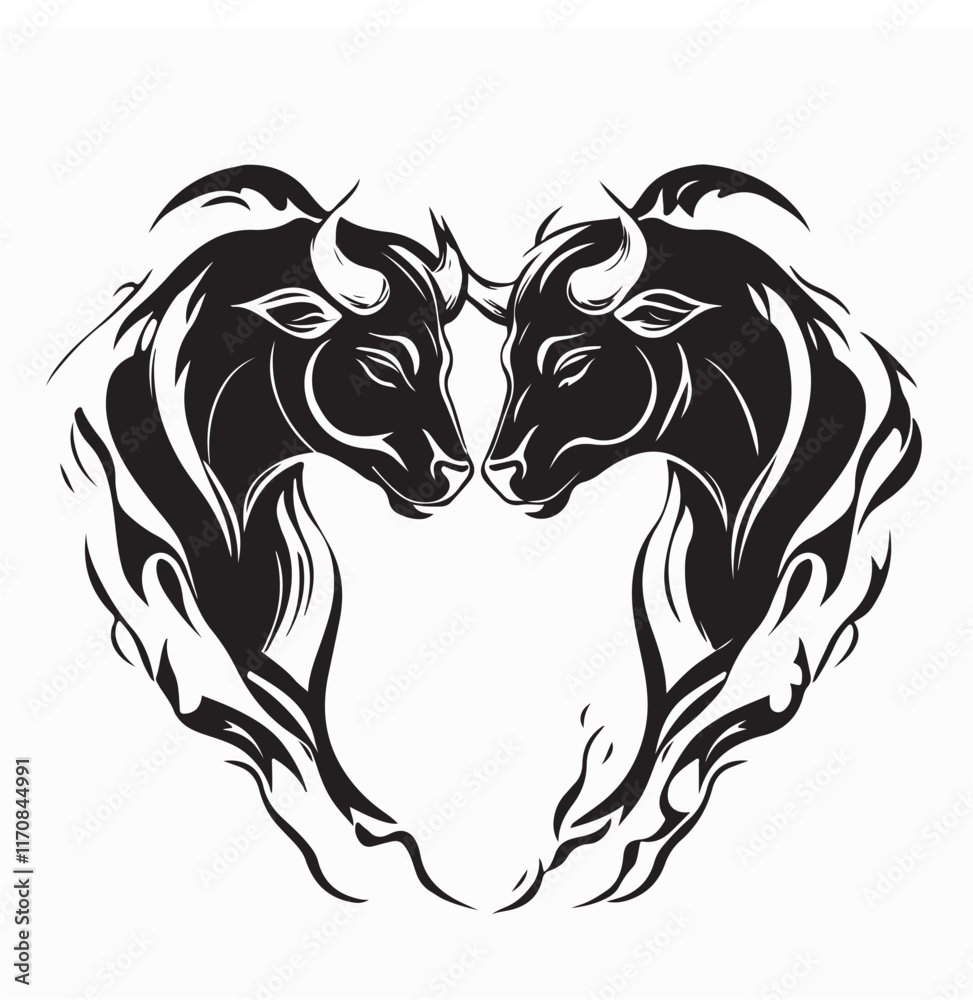 Fototapeta premium Bulls face to face image vector. Bull Duel Stock Illustrations isolated on white background.