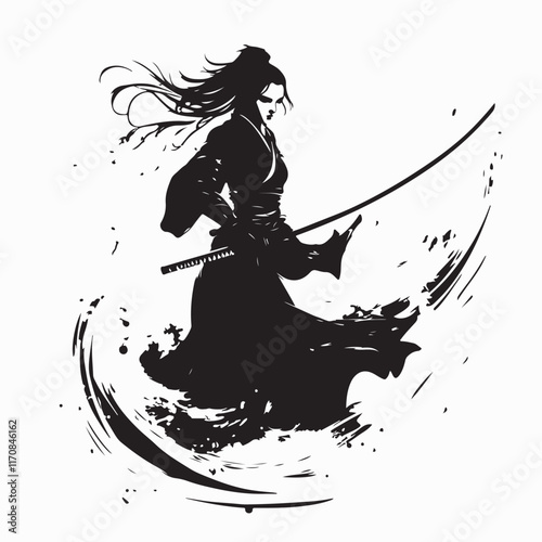 Female Samurai Vector Art. Elegant Female Samurai Vector Illustration.