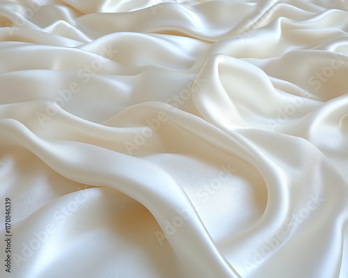 Draped creamy white satin fabric texture. photo