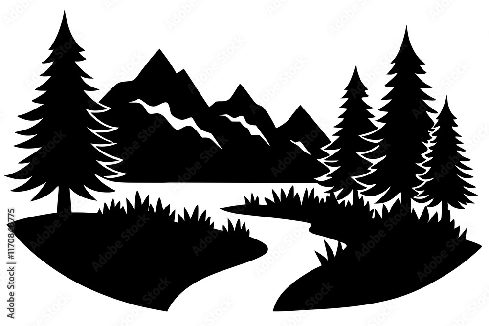 Fototapeta premium Featuring a forest and river isolated vector