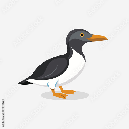 Great Auk under water animal isolated flat vector illustration on white background