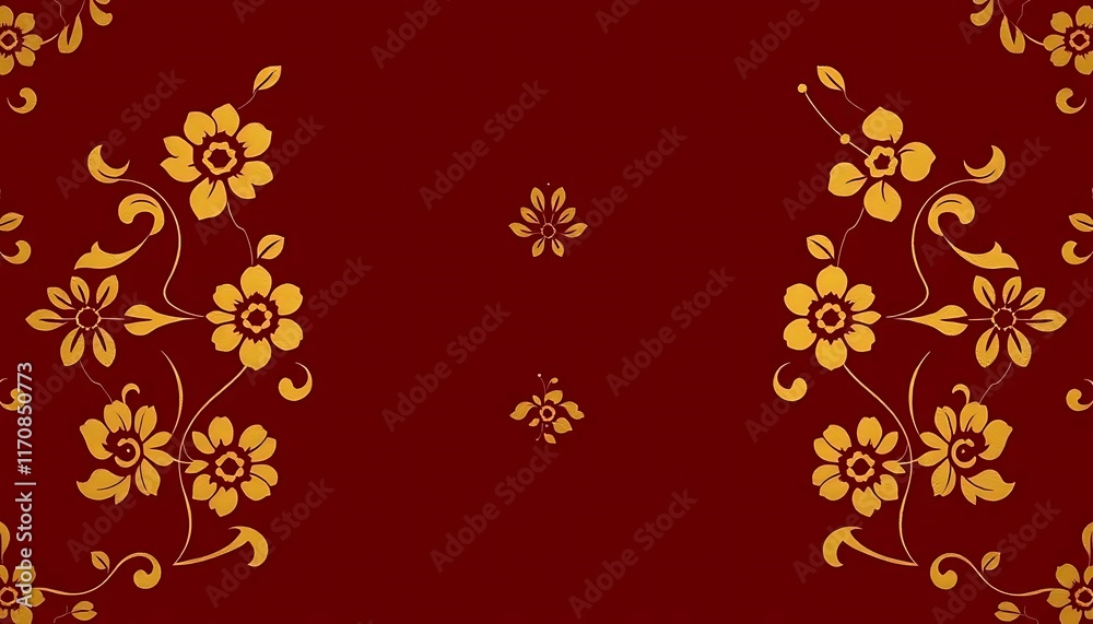 Golden Floral Design on Maroon Background Golden Floral Design on Maroon Background